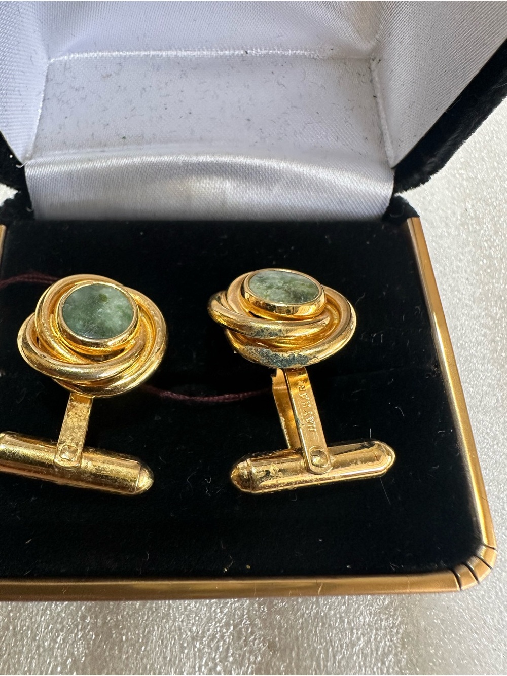 Vintage Hayward Gold-Tone Green Cabochon Cufflinks